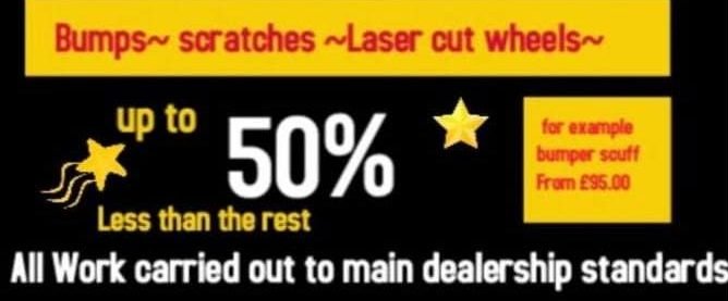 GS Auto Bodyworks advert: up to 50% less than the rest, bumper scuff from 95 pounds, all work to main dealership standards